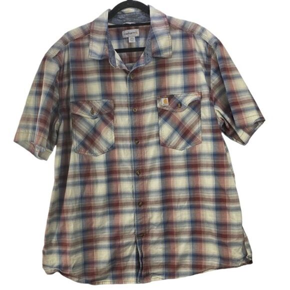 Carhartt Men’s Sz 2XL Plaid Relaxed Fit Short Sleeve Button Down Shirt - Picture 1 of 5